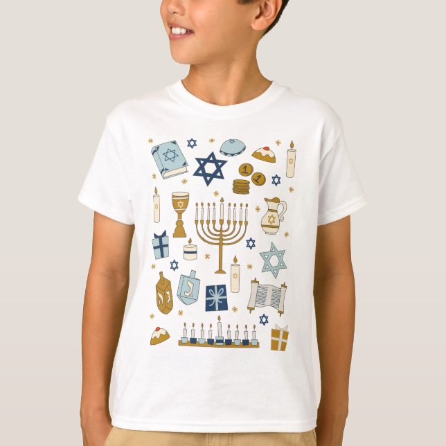 Hanukkah Doodles cute illustrated T-Shirt (Front)