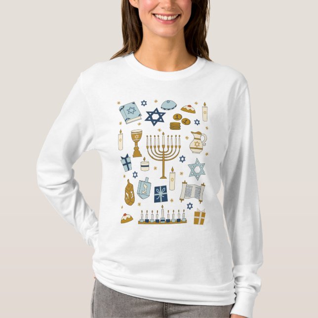 Hanukkah Doodles cute illustrated T-Shirt (Front)