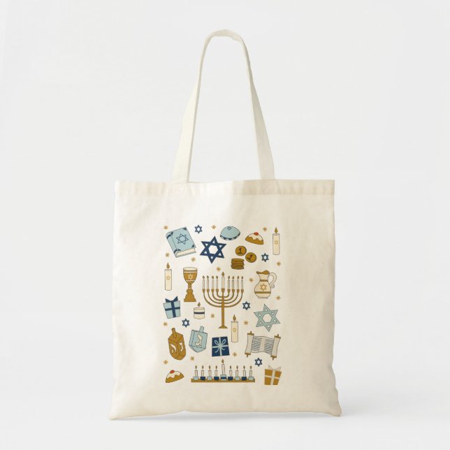Hanukkah Doodles cute illustrated Tote Bag (Front)