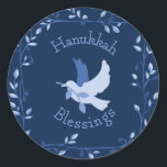 Hanukkah Dove Blessings Stickers<br><div class="desc">Beautiful Blues in this Hanukkah Dove Blessings Designed Round Sticker! Measuring 1.5 inches/20 per sheet these are also available in 1.5 inch squares! Perfect for mailings,  party favors & more!</div>