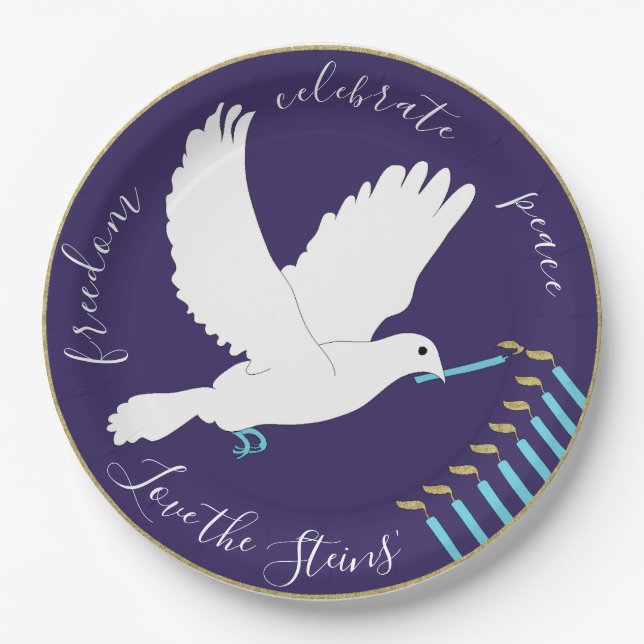 Hanukkah Dove Design Paper Plates (Front)