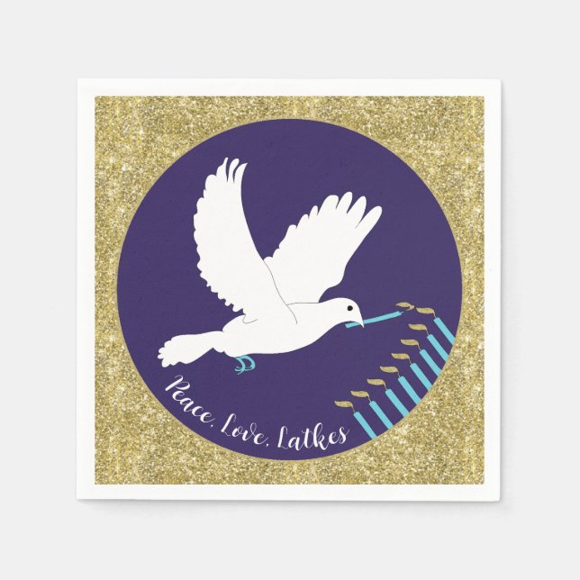 Hanukkah Dove Menorah Design Napkins (Front)