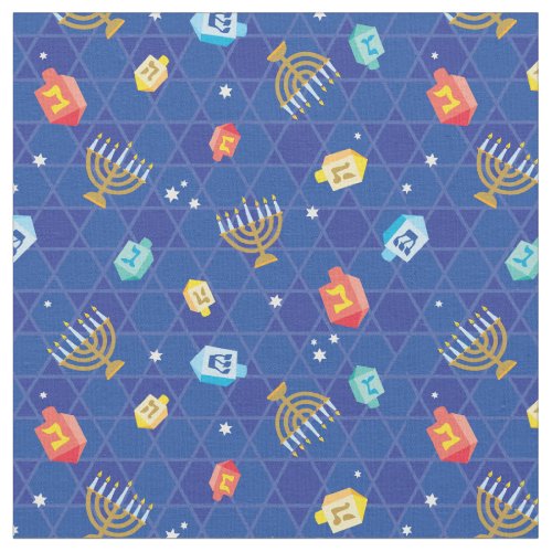 Hanukkah Dreidel and Menorah Toss Print Fabric