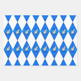 Hanukkah Dreidel Argyle Pattern Wrapping Paper Sheets