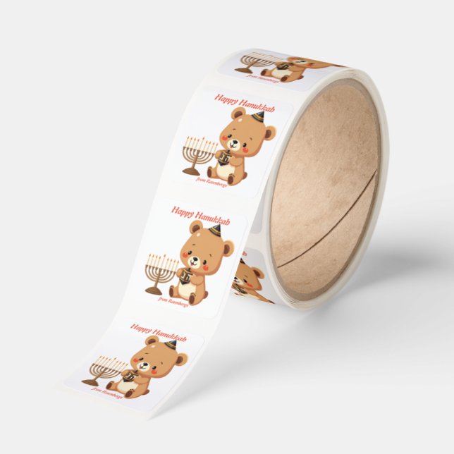 Hanukkah Dreidel Bear Square Sticker (Roll)