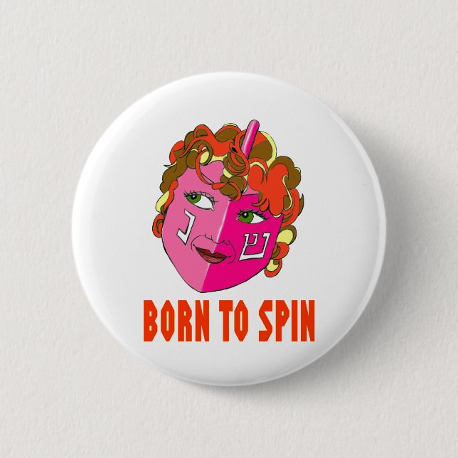 HANUKKAH DREIDEL BORN TO SPIN GIFT BUTTON (Front)