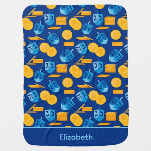 Hanukkah Dreidel Game Gelt Dark Blue Baby Blanket