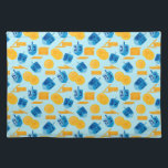 Hanukkah Dreidel Game Gelt Dark Blue Cloth Placemat<br><div class="desc">Hanukkah Dreidel Game Gelt Dark Blue Personalized Pattern. Chanukah dreidels in blue.</div>