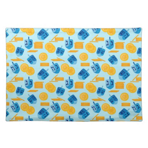 Hanukkah Dreidel Game Gelt Dark Blue Cloth Placemat