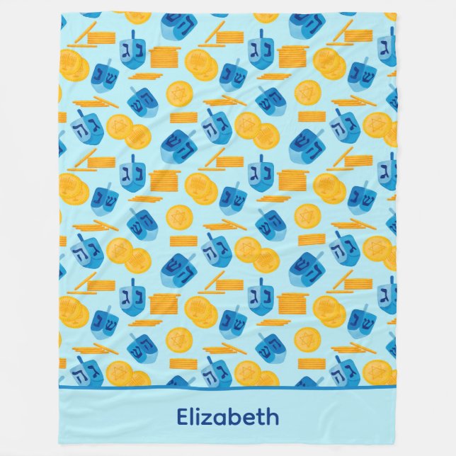 Hanukkah Dreidel Game Gelt Dark Blue Fleece Blanket (Front)