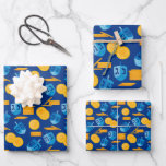 Hanukkah Dreidel Game Gelt Dark Blue Wrapping Paper Sheets<br><div class="desc">Hanukkah Dreidel Game Gelt Dark Blue Personalized Pattern. Chanukah dreidels in blue.</div>