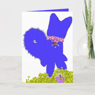 Hanukkah dreidel gelt and blue dog holiday card