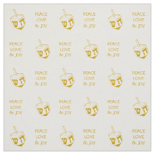 Hanukkah DREIDEL GOLD Peace Love Joy Fabric
