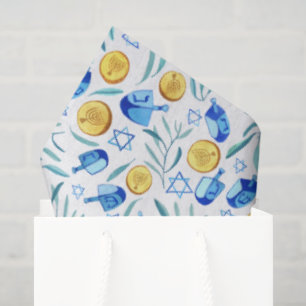 Hanukkah Dreidel Jewish Holiday Pattern Watercolor Tissue Paper