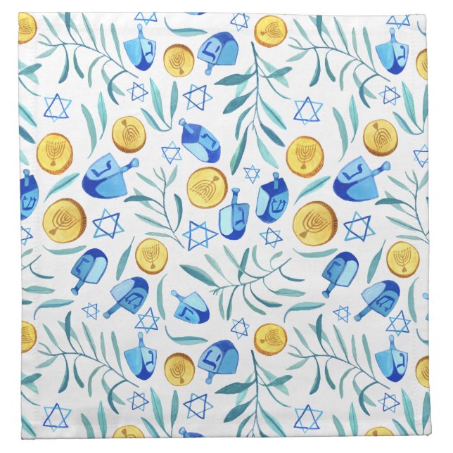 Hanukkah Dreidel Jewish Holidays Watercolor Cloth Napkin (Front)