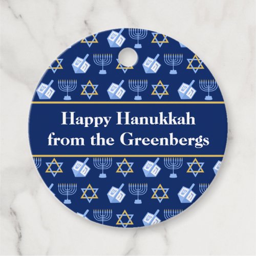 Hanukkah Dreidel Menorah Blue Custom Party Favor Tags