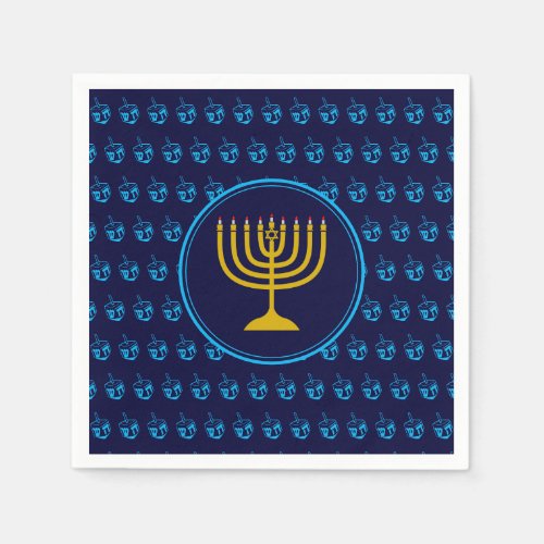 HANUKKAH  Dreidel Menorah BLUE Paper Napkins