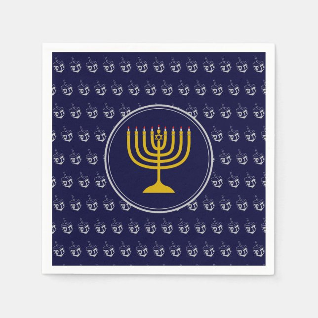 HANUKKAH Dreidel Menorah BLUE SILVER GRAY Napkins (Front)