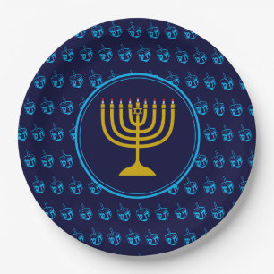 HANUKKAH Dreidel Menorah Israeli Blue Silver Paper Plates