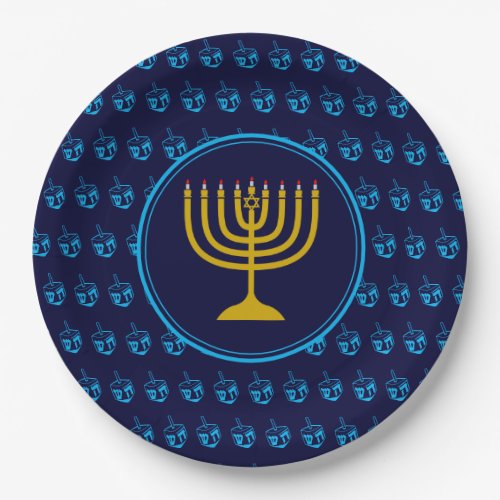 HANUKKAH Dreidel Menorah Israeli Blue Silver Paper Plates