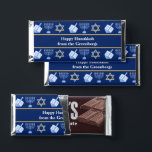 Hanukkah Dreidel Menorah Pattern Blue Custom Party Hershey Bar Favors<br><div class="desc">Beautiful Hanukkah Hershey's Bar in dark blue with a cool pattern of Judaism star,  dreidel,  and the Jewish menorah for the Chanukah holiday. Customize this chocolate candy party favor with your family name.</div>