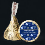 Hanukkah Dreidel Menorah Pattern Blue Custom Party Hershey®'s Kisses®<br><div class="desc">Beautiful Hanukkah Hershey's Kisses in dark blue with a cool pattern of Judaism star,  dreidel,  and the Jewish menorah for the Chanukah holiday. Customize this chocolate candy party favor with your family name.</div>