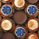 Hanukkah Dreidel Menorah Pattern Blue Custom Party Reese's Peanut Butter Cups<br><div class="desc">Beautiful Hanukkah Reese's Cups in dark blue with a cool pattern of Judaism star,  dreidel,  and the Jewish menorah for the Chanukah holiday. Customize this chocolate candy party favor with your family name.</div>