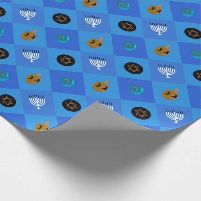Hanukkah dreidel menorah wrapping paper (Corner)