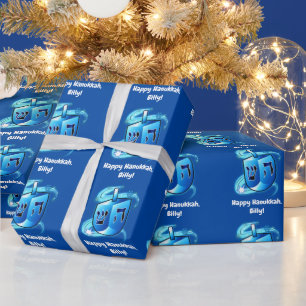 Hanukkah Dreidel Spinning Name Customizable Wrapping Paper