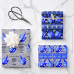 Hanukkah Dreidels Blue Monogram Assortment Wrapping Paper Sheets<br><div class="desc">Create your own custom gift wrapping paper sheets assortment with your optional monogram and personalized greeting on these Hanukkah Dreidels in blue design templates. The first sheet features a faux silver background and rows of bright blue and white Dreidels with text templates in navy with room for your name and...</div>