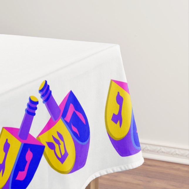 Hanukkah Dreidels Colorful Border Pattern Fun Tablecloth (In Situ)