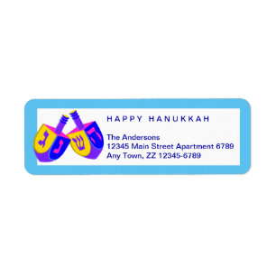 Hanukkah Dreidels Colorful Bright Blue Border Label