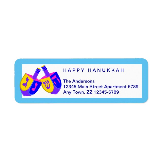 Hanukkah Dreidels Colorful Bright Blue Border Label (Front)