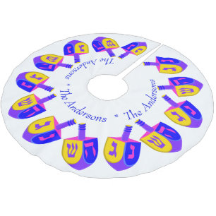 Hanukkah Dreidels Colorful Chrismukkah Add Name Brushed Polyester Tree Skirt