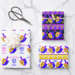 Hanukkah Dreidels Colorful Monogram Assortment Wrapping Paper Sheets<br><div class="desc">Create your own personalized gift wrapping paper sheets assortment with your optional monogram and custom greeting on this Hanukkah Dreidels design in colorful shades of bright blue, hot pink, vivid yellow and rich purple. The first sheet features a simple white background and rows of colorful Dreidels with text templates in...</div>