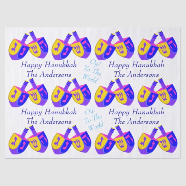 Hanukkah Dreidels Colorful Personalized Fun Kids Tissue Paper (Front)