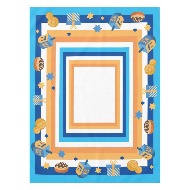 Hanukkah Dreidels Donuts & Stars Tablecloth (Front)