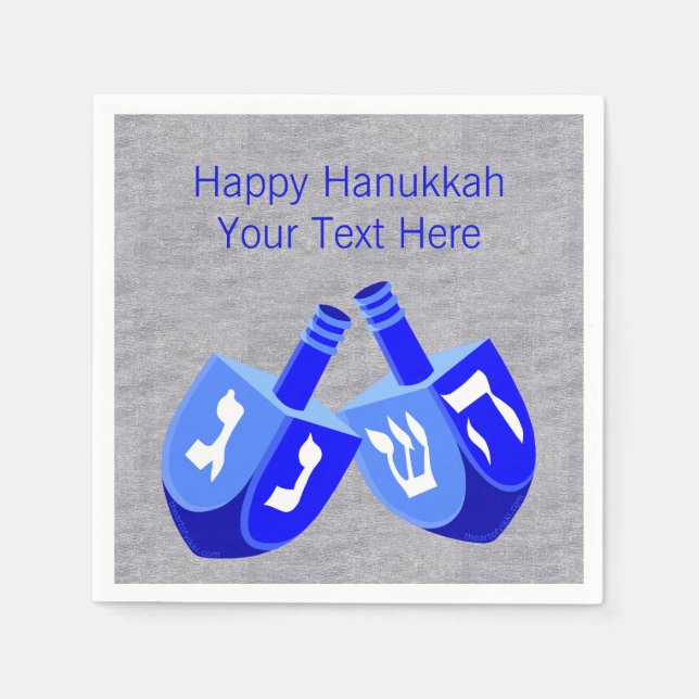 Hanukkah Dreidels In Blue Bold And Bright Party Paper Napkins (Front)