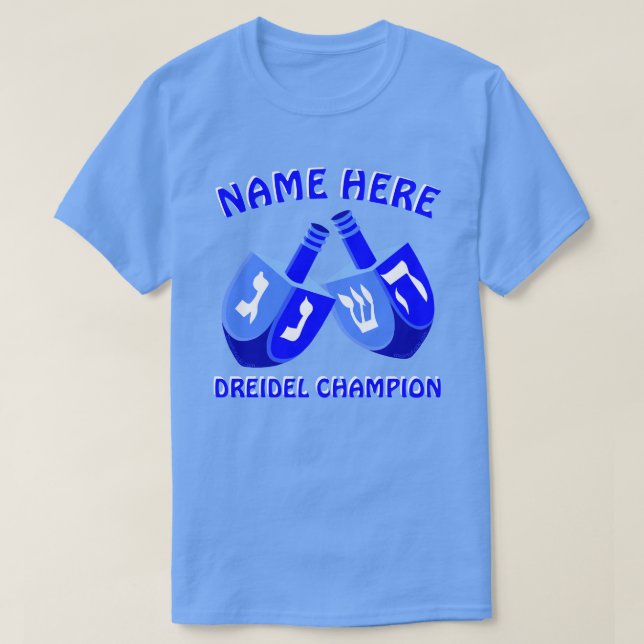 Hanukkah Dreidels In Blue Cute Dreidel Champion T-Shirt (Design Front)