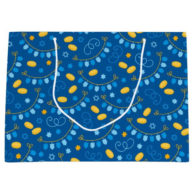Hanukkah Dreidels  Large Gift Bag (Front)