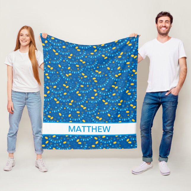 Hanukkah Dreidels Personalized Fleece Blanket (In Situ)