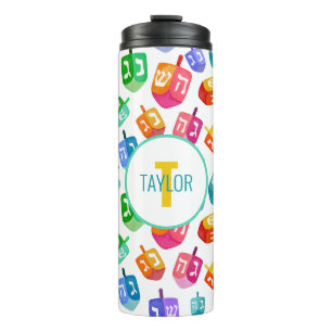 Hanukkah Dreidels Rainbow Watercolor Holiday Thermal Tumbler