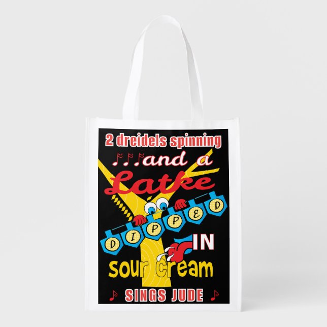 Hanukkah Dreidels Spinning Grocery Bag (Front)
