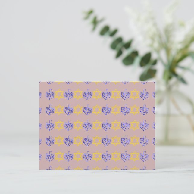 Hanukkah Dreidels + Stars Postcard (Standing Front)