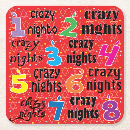 Hanukkah Eight Crazy Nights Red Square Paper Coaster