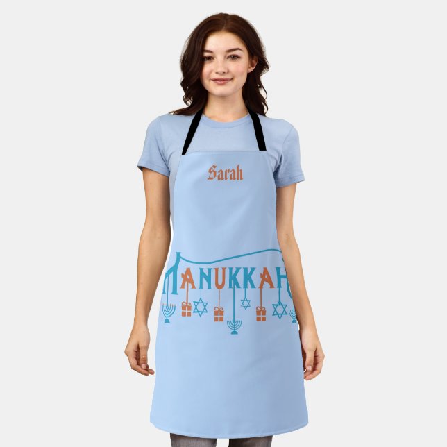 Hanukkah emblems and editable name apron (Worn)