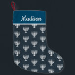 Hanukkah enorah holiday custom name stocking<br><div class="desc">Custom name,  personalized holidays stocking with a beautiful menorah pattern.</div>