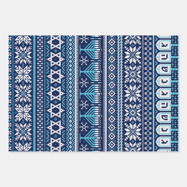Hanukkah Fair Isle Faux Knit Sweater Wrapping Paper Sheets (Front)