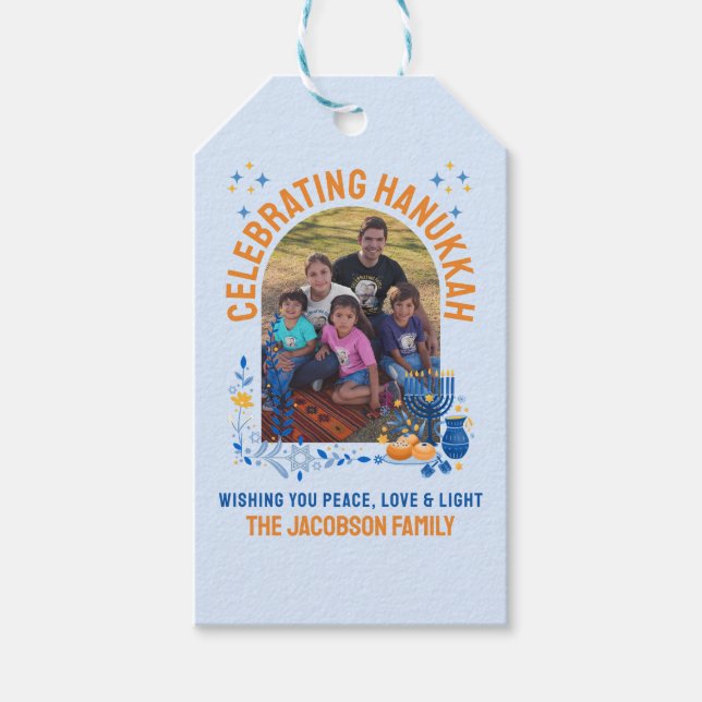 HANUKKAH FAMILY Customizable Photo  Gift Tags (Front)