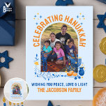HANUKKAH FAMILY Customizable Photo  Thank You Card<br><div class="desc">Personalizable family HANUKKAH greeting card with CUSTOMIZABLE TEXT AND PHOTO. Add your details and upload your vertical photo. Add your personalized message inside. Design features the arched window design with Hanukkah elements. Matching shirts,  gifts and party supplies available.</div>